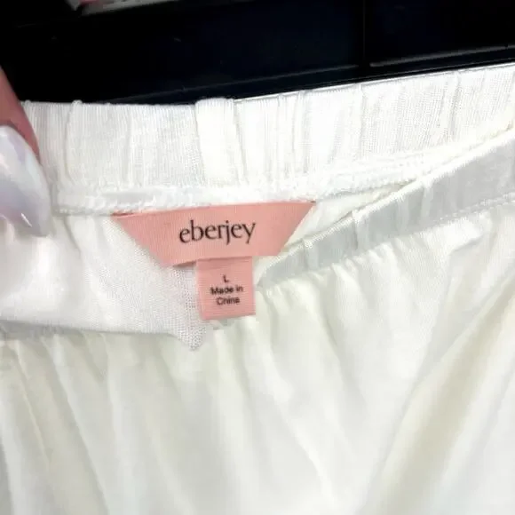 EBERJEY Giselle Short PJ Set Large Pure Ivory Navy Blue Tencel Modal Relaxed NWT - Picture 9 of 13